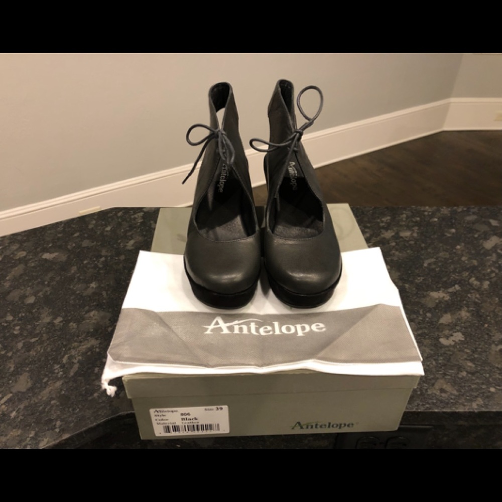 Antelope Black Leather Mary Jane with Suede Wedge - Picture 2 of 7